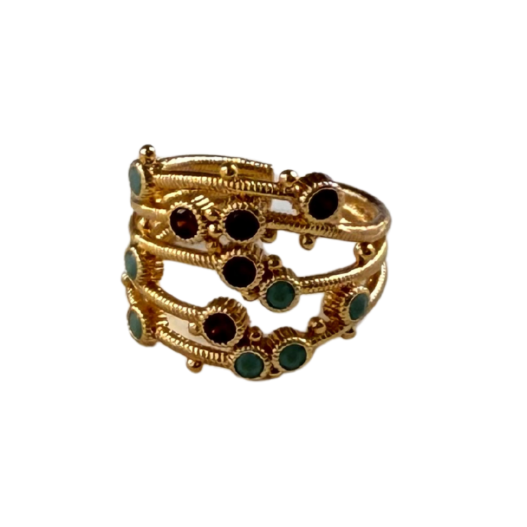 Anillo turquesa granate (Ajustable)