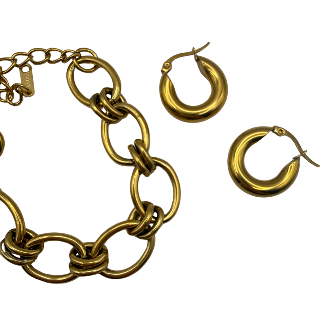 set pulsera nodo dorada + aretes dorados