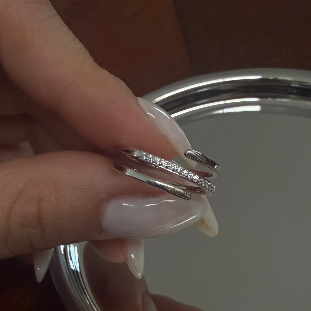 Anillo triple con zirconia (Plata)