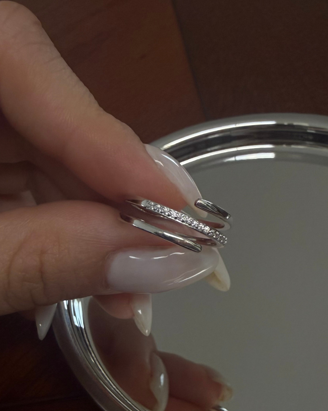 Anillo triple con zirconia (Plata)